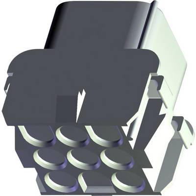 3D diagram konektoru s několika kruhovými kontakty uspořádanými do dvou řad.