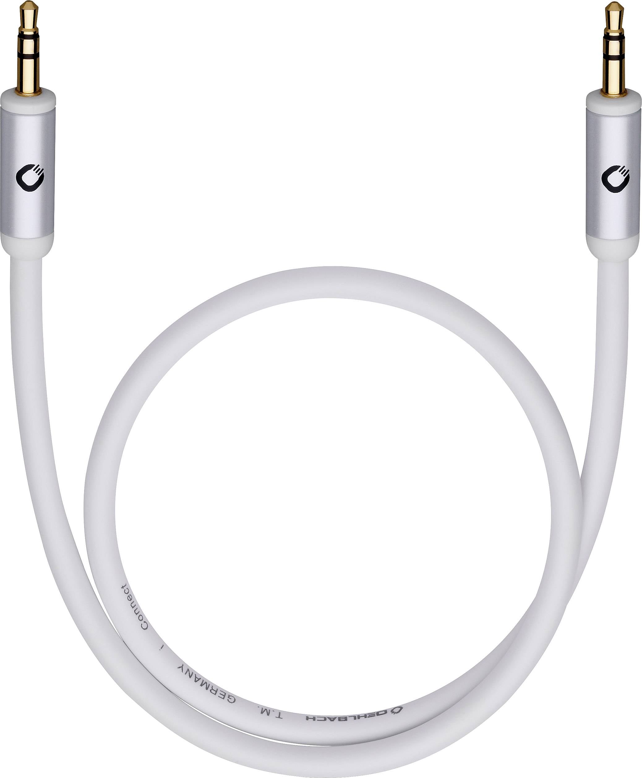 Bílý audio kabel s 3,5mm jacky na obou koncích.