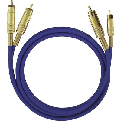 Modrý audiokabel se zlatými konektory na obou koncích, určený pro propojení audio zařízení.