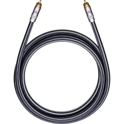 Koaxiální kabel ve smyčkovém tvaru, se dvěma zlatými konektory na koncích, vhodný pro audio nebo video připojení.