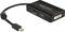 Adaptér s kabelem zobrazuje tři konektory: DisplayPort, HDMI a DVI. Adaptér je černý s nápisem 'DELOCK'.