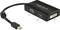 Černý adaptér s mini DisplayPort konektorem a třemi porty: VGA, HDMI a DVI. Vhodný pro video přenosy.