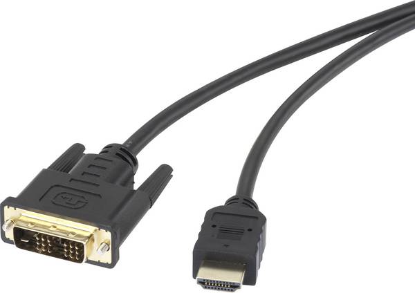 Renkforce DVI / HDMI kabelový adaptér DVI-D 18 + 1 pól Zástrčka, Zástrčka HDMI-A 5.00 m černá RF-4212219 pozlacené kontakty, lze šroubovat DVI kabel