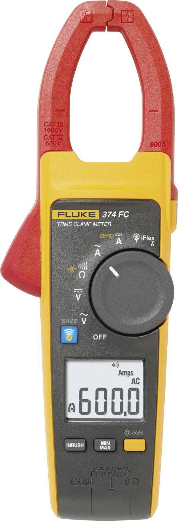 Fluke 374 FC digitální multimetr, proudové kleště, Kalibrováno dle (DAkkS), CAT III 1000 V, CAT IV 600 V, Displej (counts): 6000