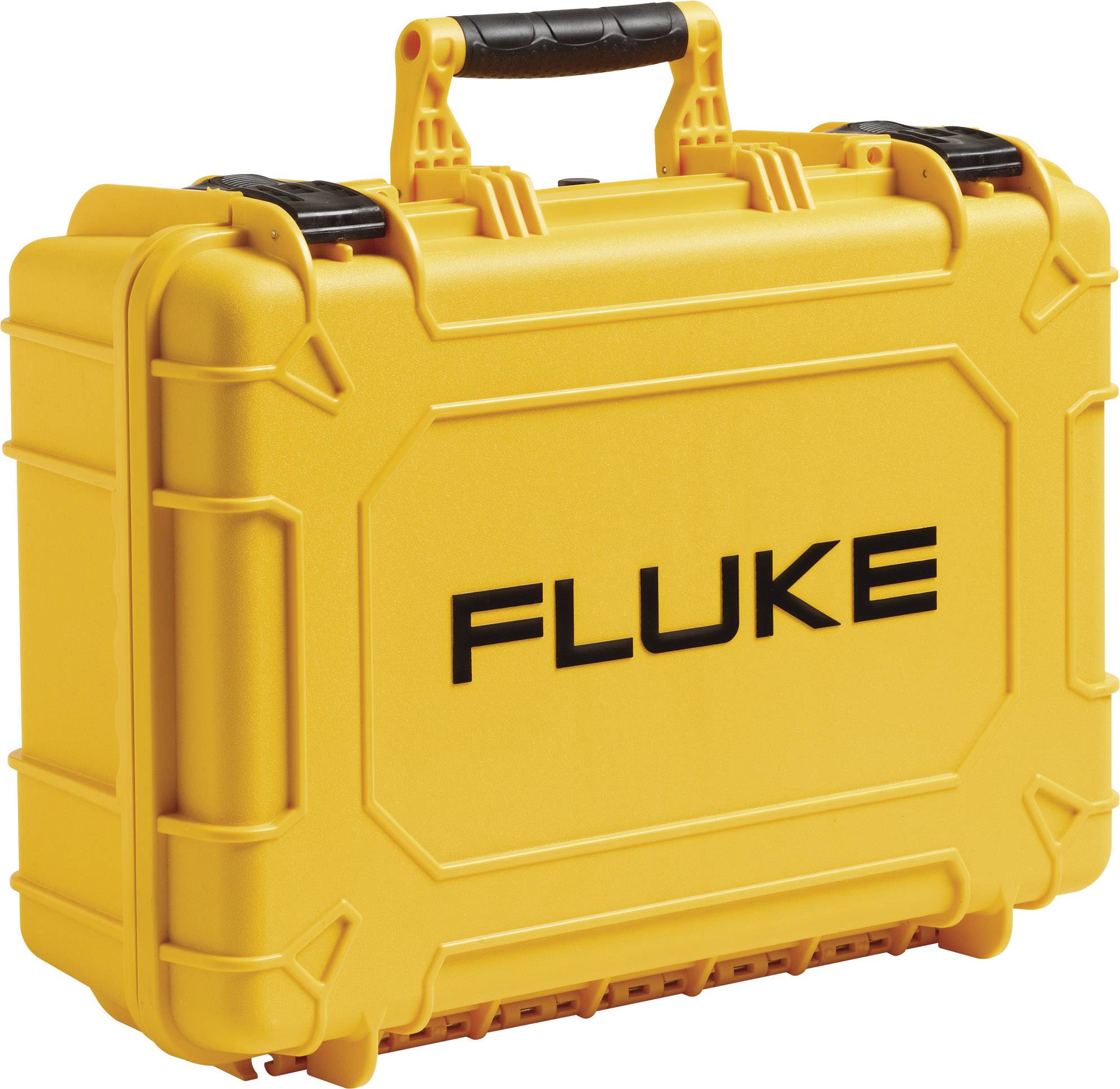 Žlutý kufřík s nápisem 'FLUKE', opatřený černou rukojetí. Kufřík působí robustním a stabilním dojmem.