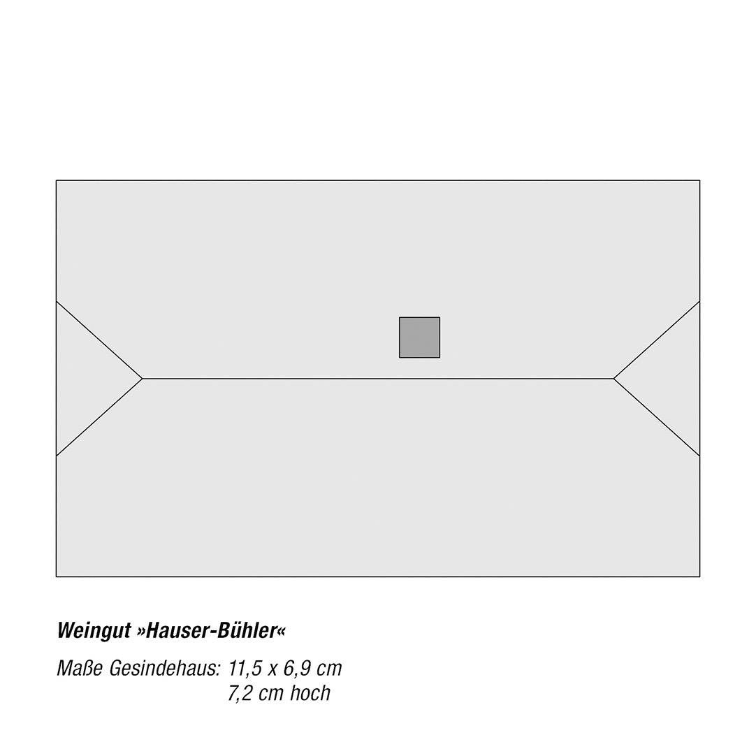 Obrázek obálky s textem 'Vinařství »Hauser-Bühler«' o rozměrech: 11,5 x 6,9 cm, výška 7,2 cm.