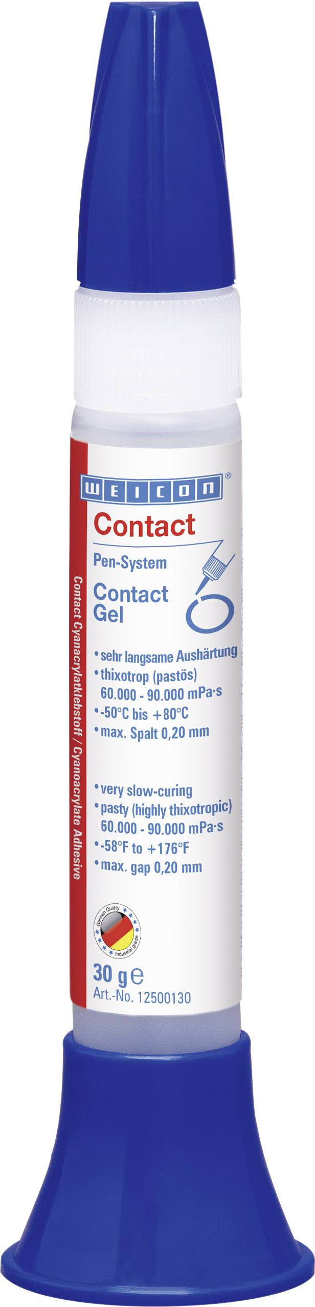 Tuba s modrým víčkem s nápisem 'Contact Gel'. Obsahuje 30 g.