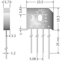 Křemíkový můstkový usměrňovač Diotec KBU6M, U(RRM) 1000 V, 6 A, SIL