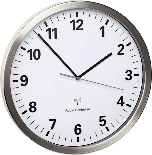 TFA Dostmann 60.3523.02 DCF nástěnné hodiny 30.5 cm x 43 mm, nerezová ocel, tiché hodiny (bez tikání) , funkce úspory energie