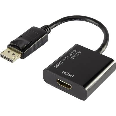 DisplayPort na HDMI adaptér: Černý kabel s konektorem DisplayPort a zásuvkou HDMI, určený k propojení zařízení s různými typy portů.