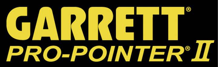 Černé pozadí s žlutými písmeny. Text zní: 'GARRETT PRO-POINTER II'. Název značky produktu.