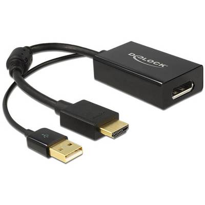 USB-HDMI adaptér od Delocku, černé šasi, disponuje HDMI výstupem a USB zástrčkou. Používá se pro připojení zařízení.