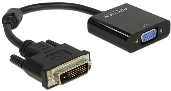 Delock 65658 DVI / VGA adaptér [1x DVI zástrčka 24+1pólová - 1x VGA zásuvka] černá s feritovým jádrem 16.00 cm