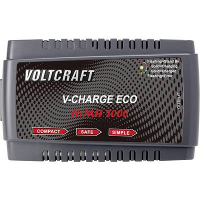 Nabíječ 'VOLTCRAFT V-CHARGE ECO NIMH 2000'; zobrazuje LED diody pro stavy: pohotovostní, nabíjení, chyba; vlastnosti: kompaktní, bezpečný, jednoduchý.