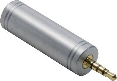 Kovový adaptér s 3,5mm konektorem, často používaný pro audio připojení v elektronických zařízeních.