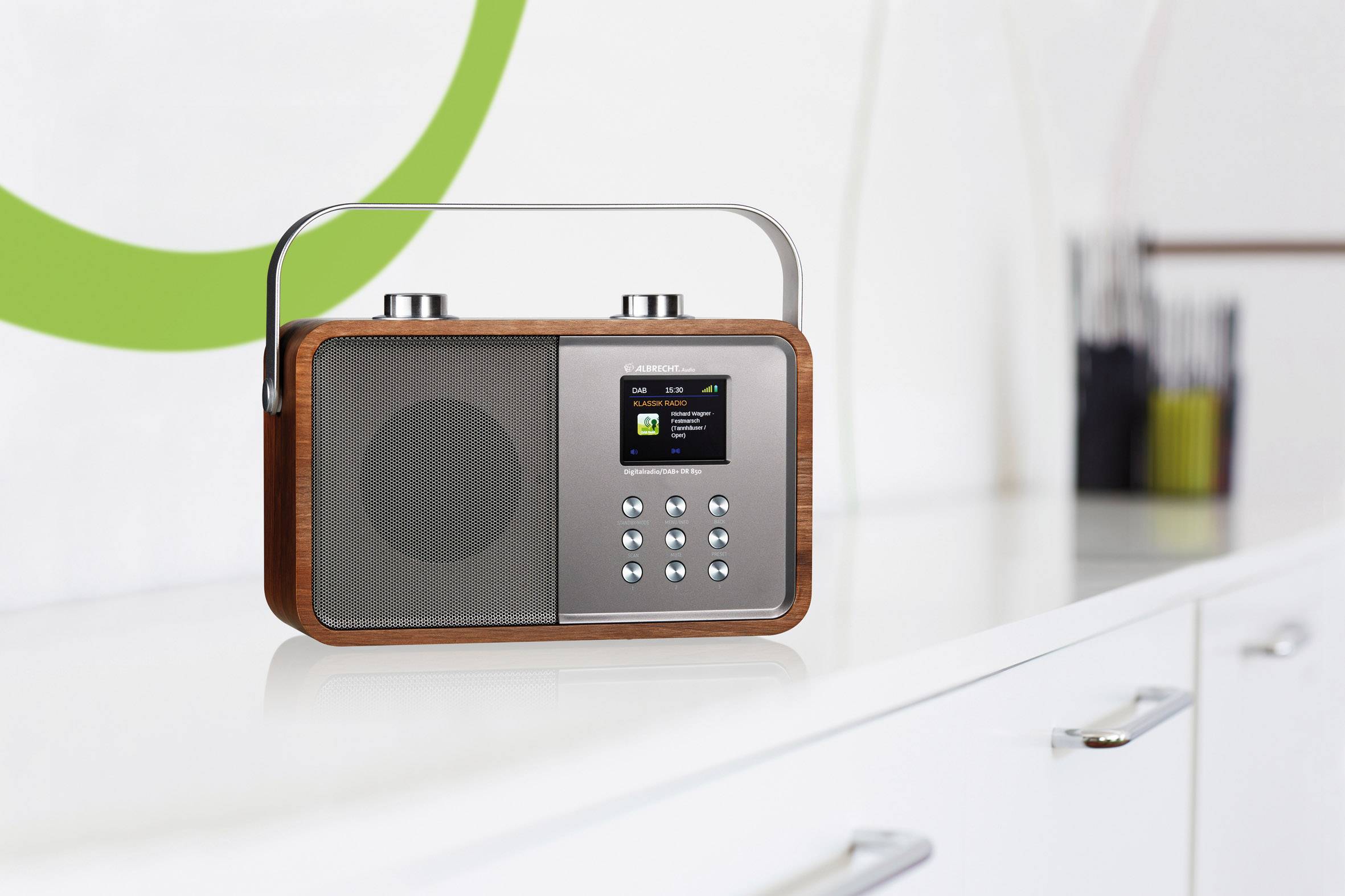 Digitální DAB+ rádio Albrecht DR 850 AUX, Bluetooth dřevo