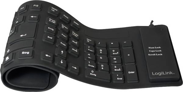 LogiLink ID0019A USB klávesnice německá, QWERTZ černá sklopné, odolné proti stříkající vodě, odolné proti prachu