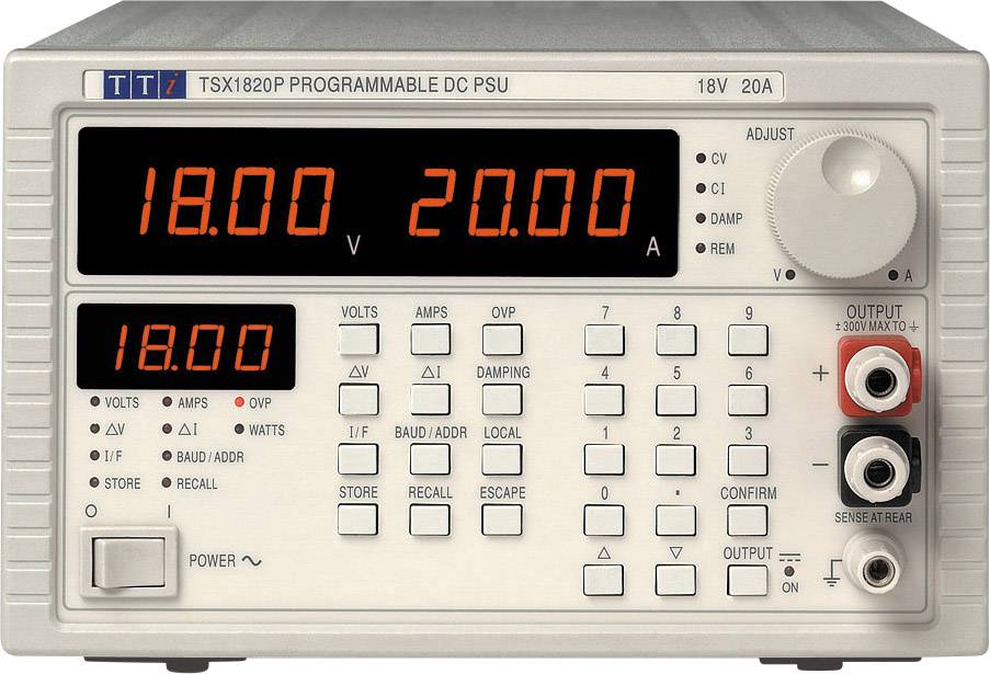 Aim TTi TSX 1820P laboratorní zdroj s nastavitelným napětím, 0 - 18 V/DC, 0 - 20 A, 360 W, výstup 1 x, 51153-0750