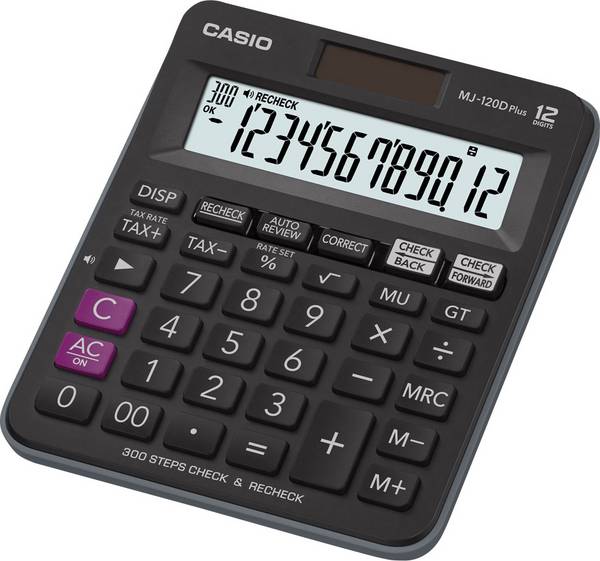 Casio MJ-120DPLUS  stolní kalkulačka, displej (počet míst) 12, solární napájení, na baterii, černá
