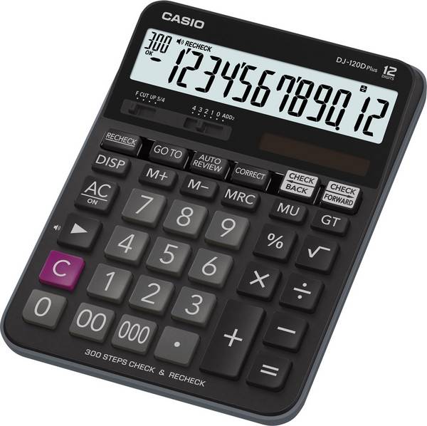 Casio DJ-120DPLUS  stolní kalkulačka, displej (počet míst) 12, solární napájení, na baterii, černá
