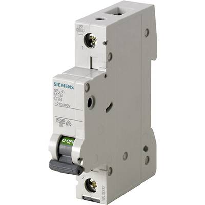 Šedý jistič Siemens s označením '5SL41 MCB C16', vhodný pro 230/400V.