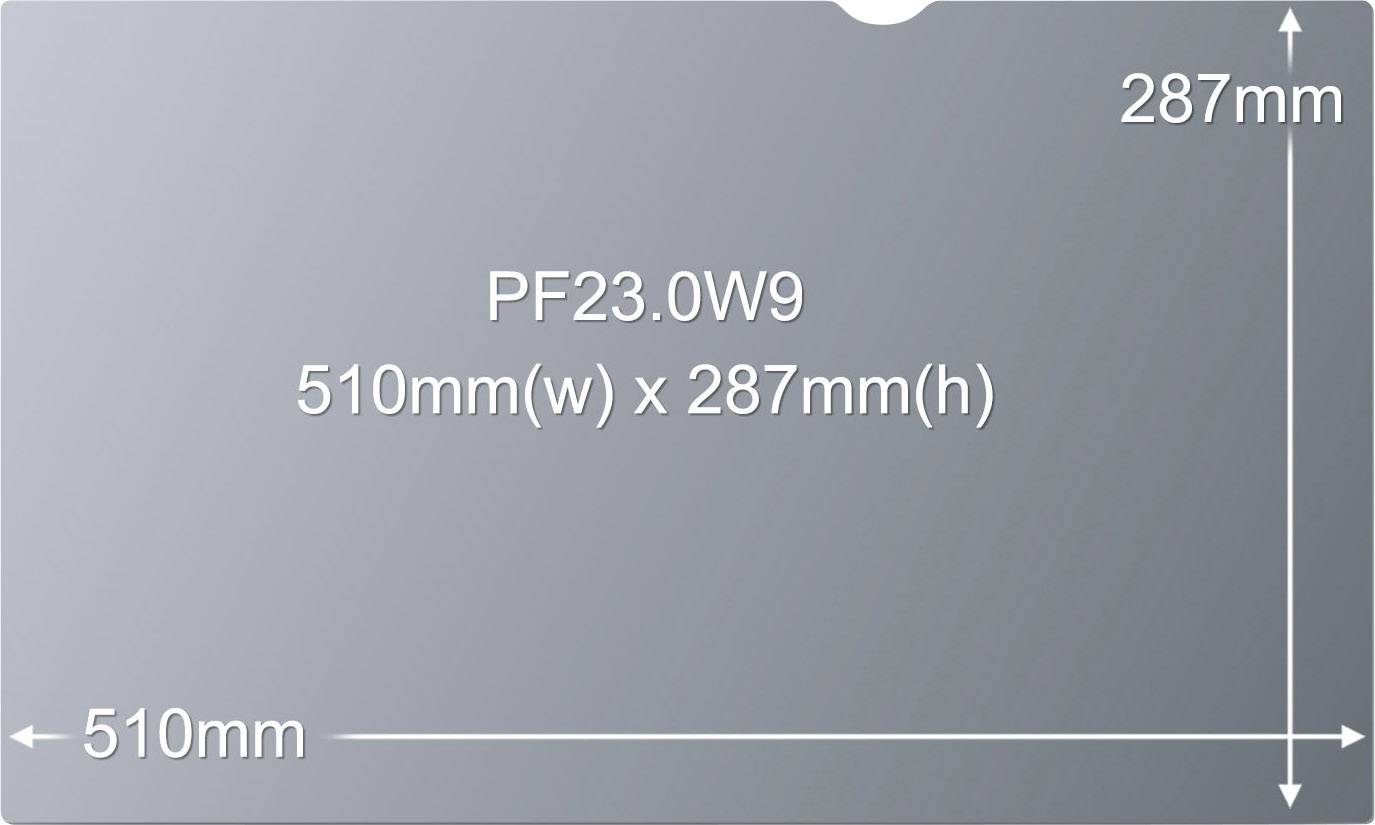 Pravoúhlý filtr o rozměrech 510 mm šířky a 287 mm výšky. Text: 'PF23.0W9 510mm(š) x 287mm(v)'.