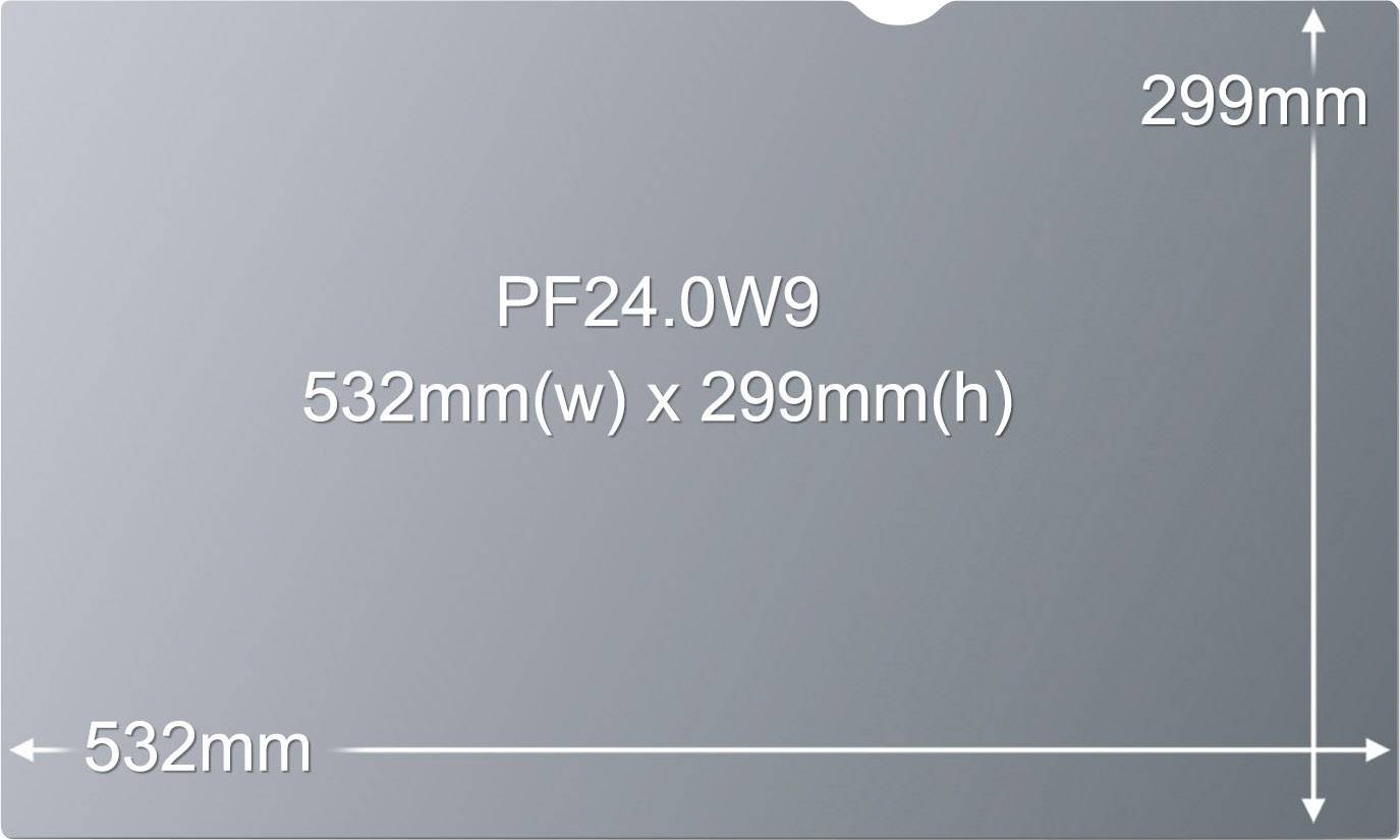 'PF24.0W9' Obrazovkový filtr, šířka 532 mm x výška 299 mm, šedý obdélník s horizontálním a vertikálním rozměrem.