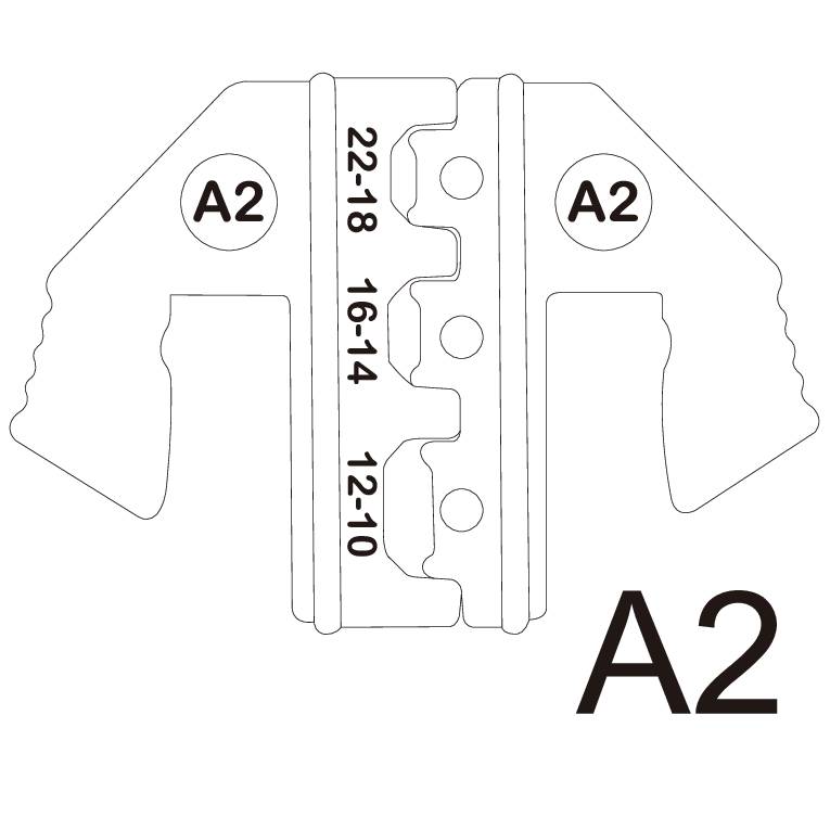 Technický diagram zobrazuje svorku označenou 'A2'. Čísla 22-18, 16-14 a 12-10 jsou na ní napsána svisle.
