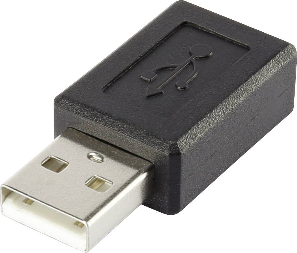 Černý USB-A konektor s vytištěným USB symbolem na horní straně, určený pro přenos dat a napájení.