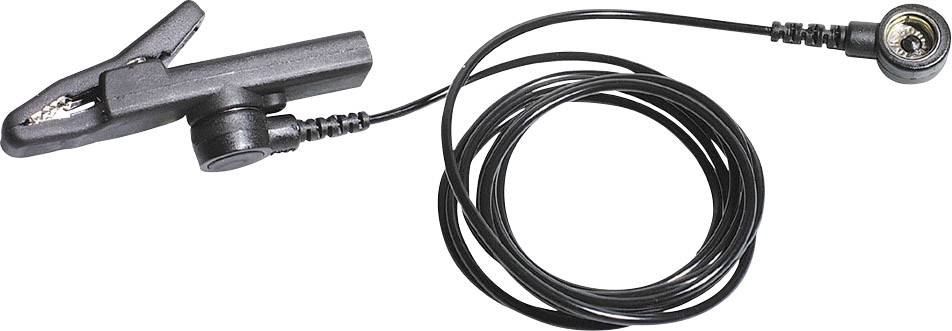 Černý klopový mikrofon s dlouhým kabelem a sponou, vhodný pro hands-free nahrávání zvuku nebo prezentace.