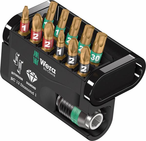Wera Wera Bit-Check 12 Diamond 1 - Schraubendreher-Bitsatz 05057421001 sada bitů, 12dílná, křížový PZ, křížový PH, Vnitřní T-profil, 1/4" (6,3 mm)