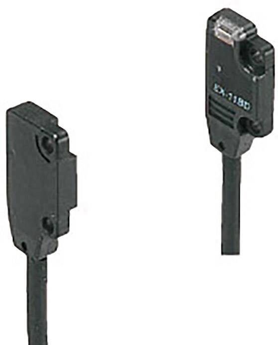 Dva černé elektronické senzory s kabely, umístěné naproti sobě, pravděpodobně určené k detekci objektů.
