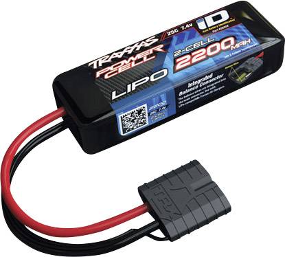 LiPo akumulátor od Traxxasu se dvěma články, 2200 mAh, 7,4V, červeno-černý kabel, integrovaný balancovací konektor.