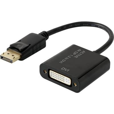 DisplayPort na DVI adaptérový kabel, černý, zobrazuje DisplayPort zástrčku a DVI zásuvku. Vhodný pro připojení monitorů.