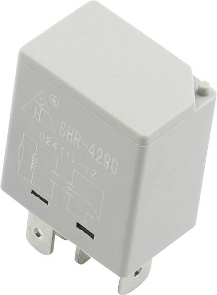 Šedé relé s nápisem 'SHR-4290' a symboly elektrických obvodů.