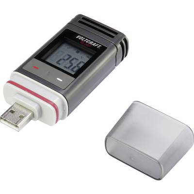 Teplotní datalogger s odnímatelným ochranným krytem a USB konektorem. Display zobrazuje teplotu '23,5 °C'.