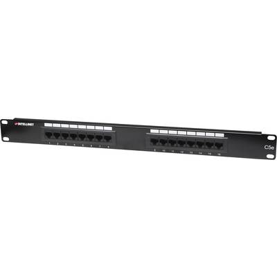Patch panel s 12 ethernetovými porty; model C6e; firemní logo v levém horním rohu. Umožňuje správu síťových kabelů v serverovně.