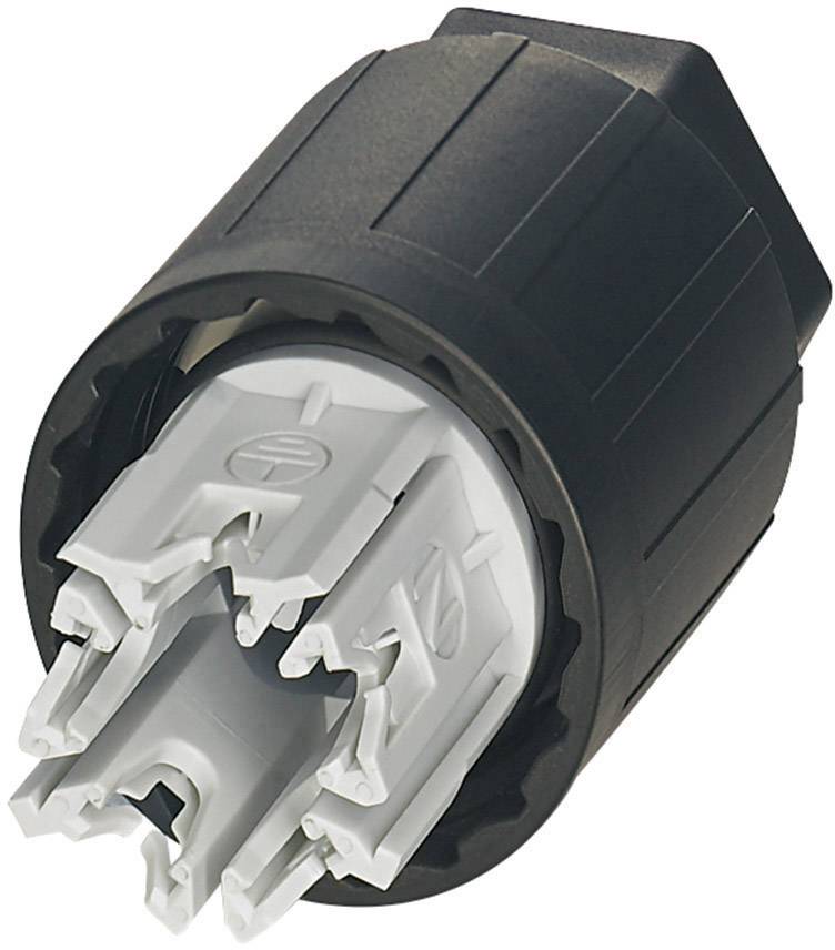 Černý a šedý elektronický konektor s několika kontaktními kolíky.
