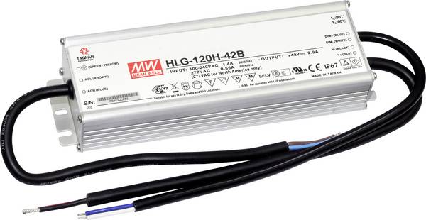 MEAN WELL HLG-120H-42B LED driver, napájecí zdroj pro LED  konstantní napětí, konstantní proud 121 W 2.9 A 21 - 42 V/DC stmívatelný, PFC spínací obvod , ochrana proti přepětí  1 ks
