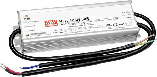 MEAN WELL HLG-185H-54B LED driver, napájecí zdroj pro LED  konstantní napětí, konstantní proud 186 W 3.45 A 27 - 54 V/DC stmívatelný, PFC spínací obvod , ochrana proti přepětí  1 ks