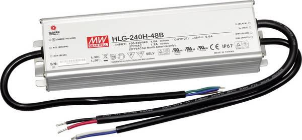 MEAN WELL HLG-240H-48B LED driver, napájecí zdroj pro LED  konstantní napětí, konstantní proud 240 W 5 A 24 - 48 V/DC stmívatelný, PFC spínací obvod , ochrana proti přepětí  1 ks