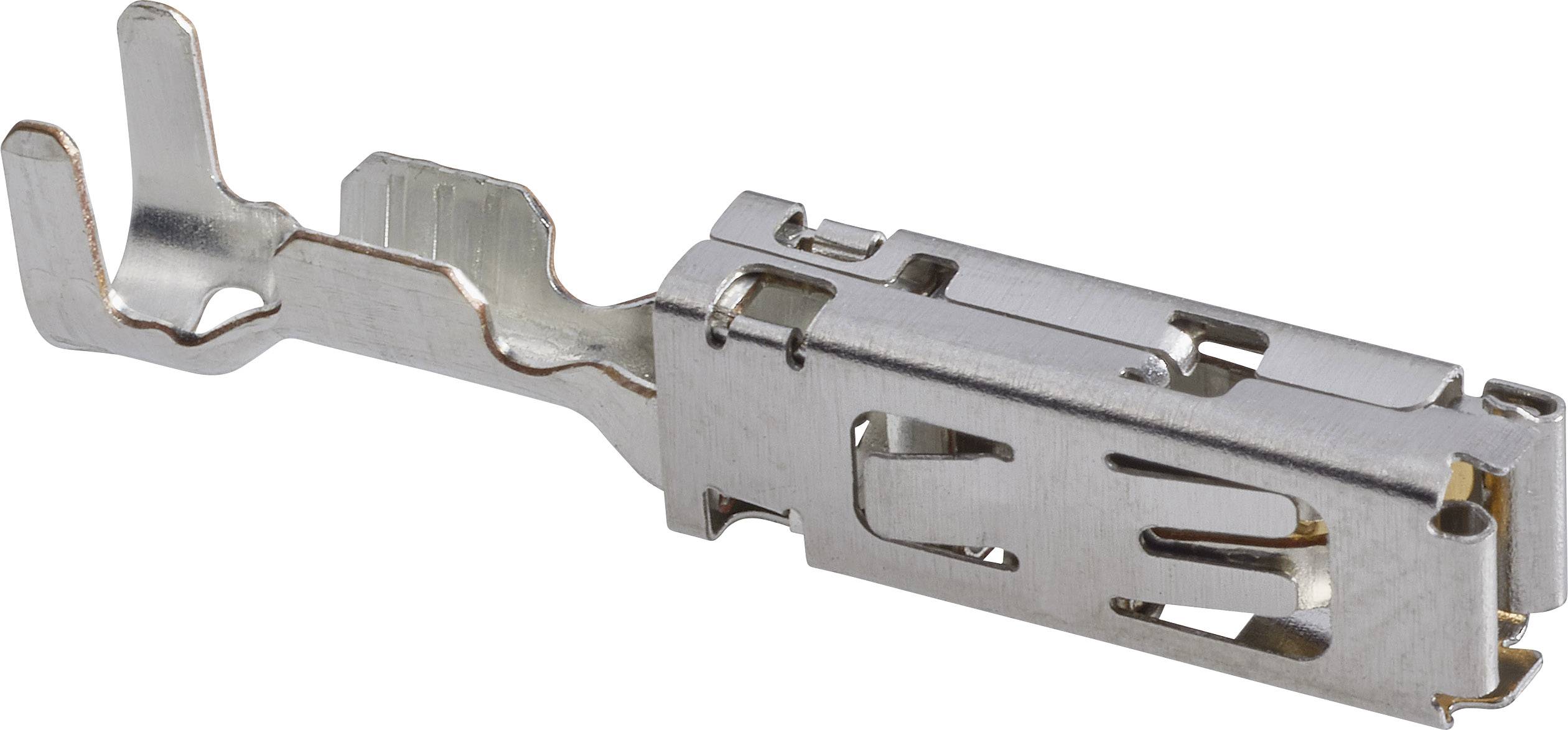 Kovový klip s ohnutým otvorem a různými výřezy, pravděpodobně mechanický spojovací prvek.