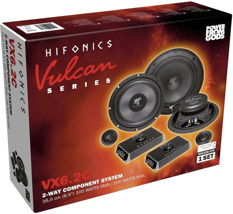 Reproduktorová sada Hifonics Vulcan Series, VX6.2C, dvoupásmový komponentní systém, 16,5 cm, 100 W RMS, maximální výkon 200 W.
