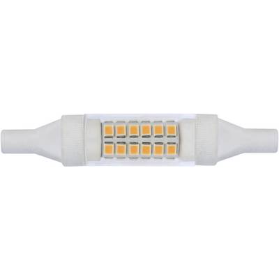 LED žárovka s válcovitým designem a několika svítícími oranžovými diodami uprostřed.