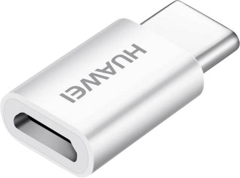 USB-C adaptér od Huawei, stříbrné barvy, kompaktní a robustní, slouží k připojení zařízení s USB-C ke vstupům USB-A.