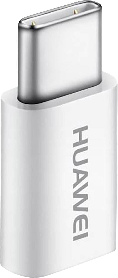 Bílý USB-C adaptér s nápisem 'HUAWEI', který slouží k propojení zařízení s různými typy konektorů.