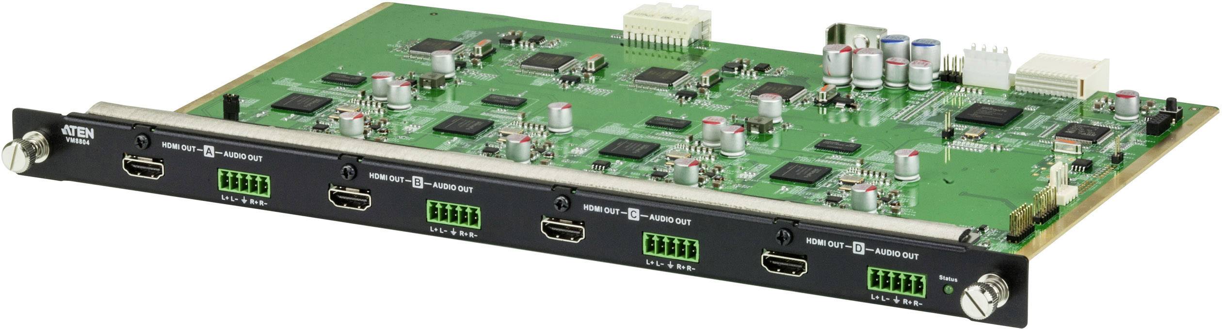 Zelená HDMI deska s několika konektory na jedné straně, osazená elektronickými komponenty a obvody.
