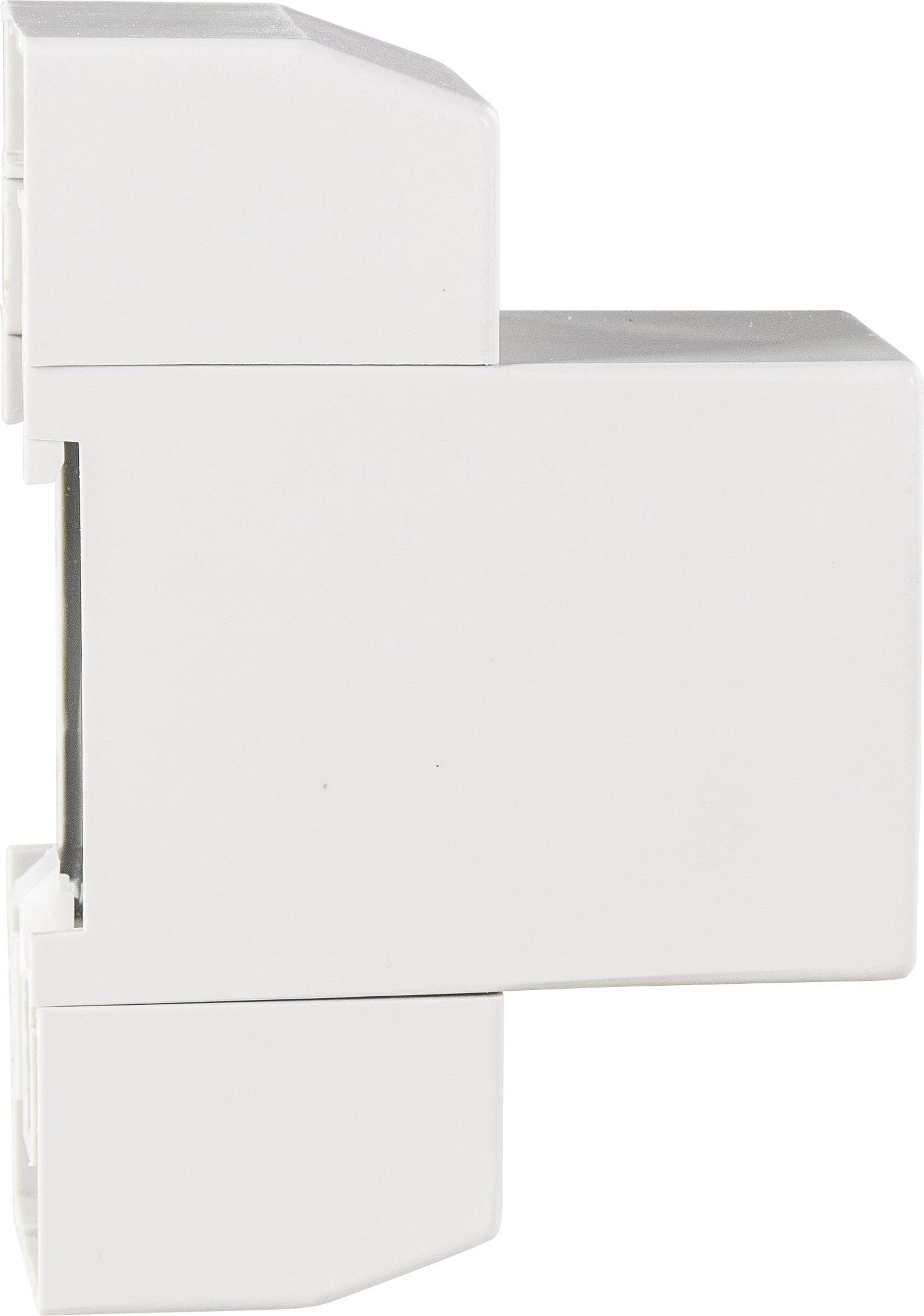 Bílé, obdélníkové elektrické zařízení, pravděpodobně spínač nebo zásuvka, zobrazené z boku.