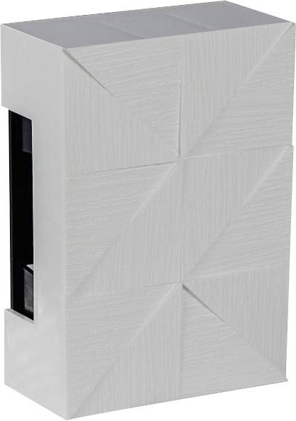 Bílý čtvercový box s geometrickým vzorem, který může být dekorativní nebo funkční.