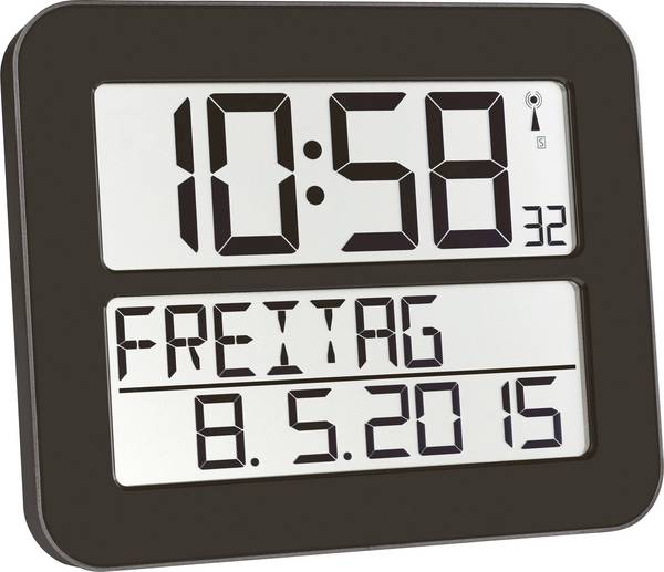 TFA Dostmann 60.4512.01 DCF nástěnné hodiny 25.8 cm x 21.2 cm x 3 cm, černá